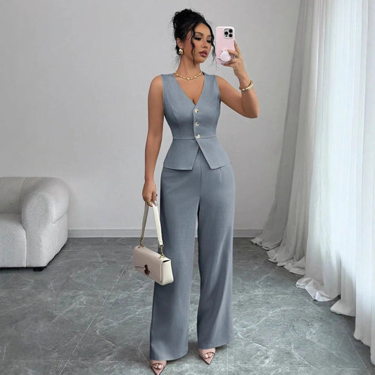 solid color sleeveless two piece set pink