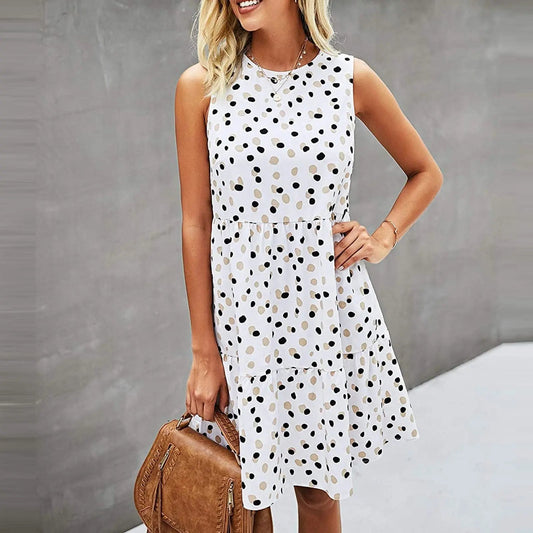 women summer dot print sleeveless dress blue
